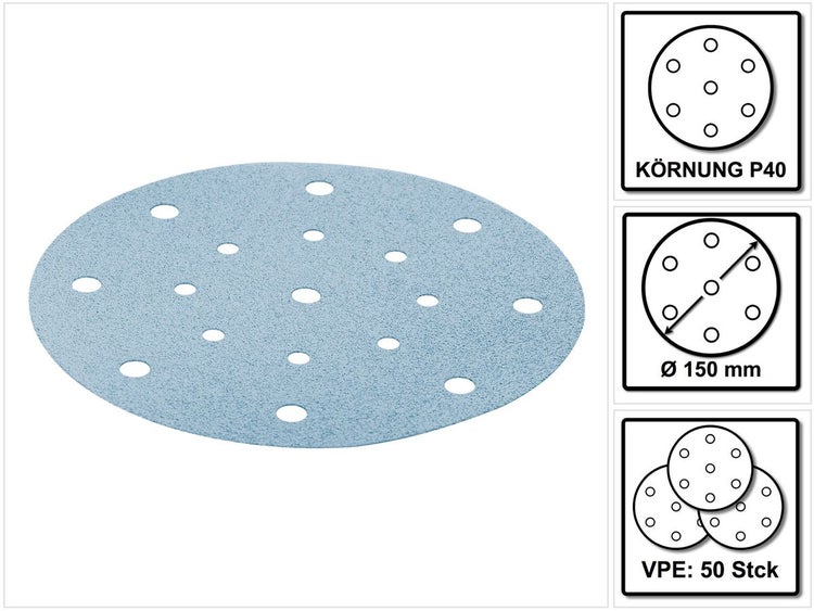 Festool STF D150/16 P40 GR / 50 Schleifscheiben Granat 150 mm 50 Stück ( 496975 )