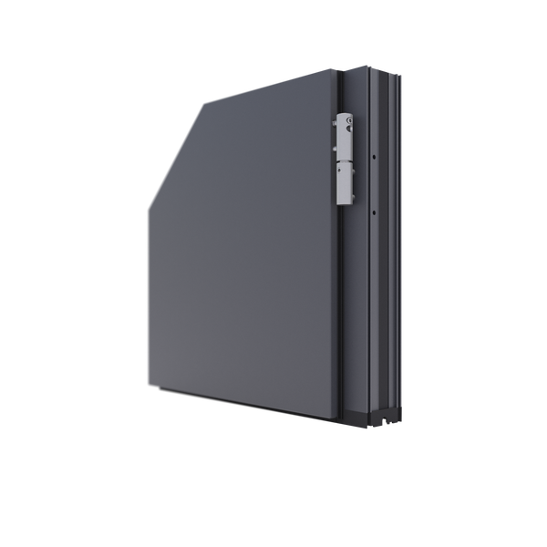 Moderne Haustür mit horizontalen Zierleisten und langem Türgriff