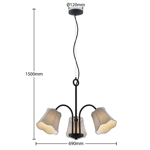 Lucande Pendelleuchte Binta (Retro, Vintage Antik) in Alu aus Textil (3 flammig E14) - Hängeleuchte Esstischlampe Hängelampe Wohnzimmerleuchte