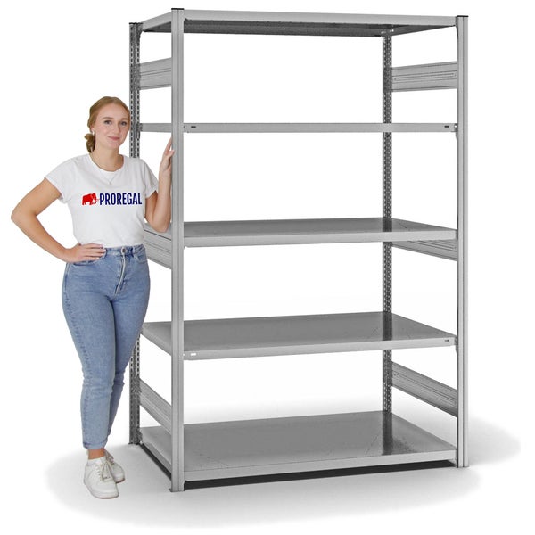 PROREGAL Fachbodenregal Stecksystem T-Profil Heavy-Duty Grundregal HxBxT 200 x 130 x 80 cm 5 Ebenen Fachlast 330 kg Beidseitig Nutzbar Verzinkt