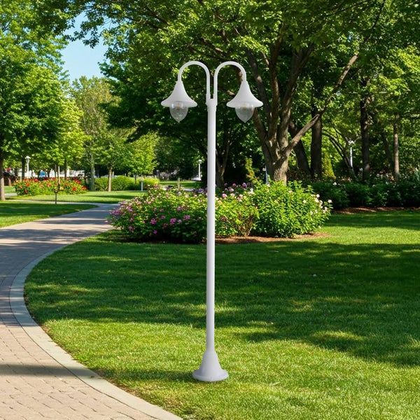 Lindby Mastleuchte außen (Laterne) Madea (spritzwassergeschützt (Modern) in Weiß aus Aluminium (2 flammig, E27) - Kandelaber Außenleuchte