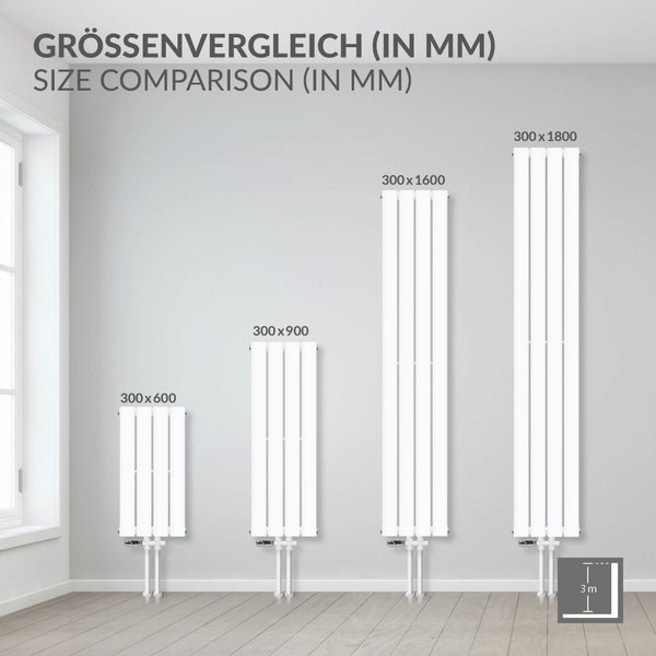 ML-Design Paneelheizkörper Einlagig 600 x 300 mm Weiß, Design Badheizkörper Mittelanschluss, Bad/Wohnraum Heizung, Designheizkörper Flach Heizkörper, Flachheizkörper Vertikal Röhren, inkl. Montage-Set
