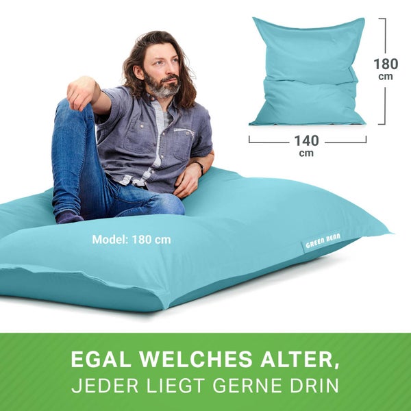 Green Bean Sitzsack XXL 140x180cm 380 Liter Kinder & Erwachsene Bean Bag EPS Perlen Füllung Riesensitzsack Groß Draußen Outdoor Liegekissen Waschbar Wetterfest Lounge Sitzkissen Bodenkissen Aquamarin