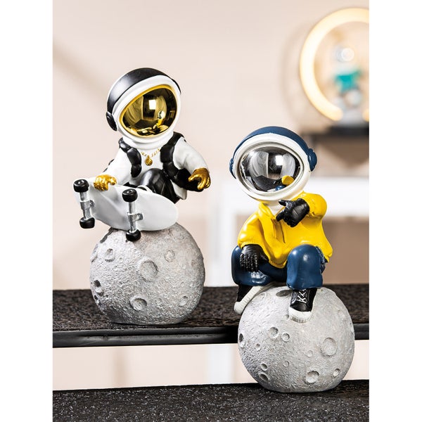 Figuren GILDE 2er Set APOLLO Dekoobjekte gelb-grau-weiß Höhe 23cm Kunstharz
