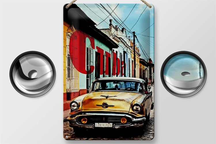 Blechschild Spruch 20x30cm cuba altes gelbes auto oldtimer