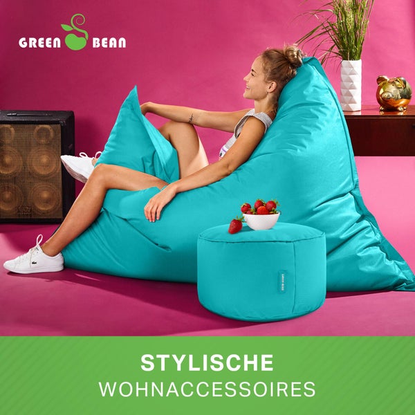Green Bean 2er Set XXL Sitzsack inkl. Pouf fertig befüllt mit EPS-Perlen - Riesensitzsack 140x180 Lounge Sitz-Kissen Bean-Bag Chair  - Türkis