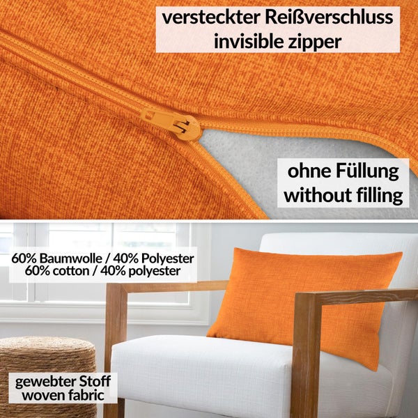 Kissenhülle Orange 30x50cm ohne Füllung Leinenoptik