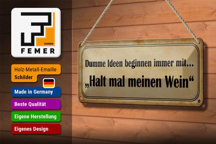 Blechschild Spruch 27x10cm Dumme Ideen mit halt meinen Wein Dekoration