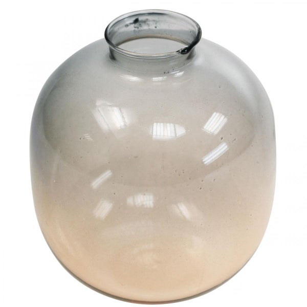 Runde Blumenvase aus Glas mit Farbverlauf von Dunkelgrau zu Beige.
