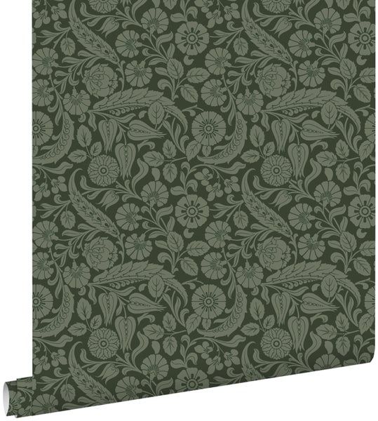 ESTAhome Tapete Blumenmuster Dunkelgrün - 53 cm x 10.05 m - 139787