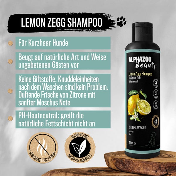 ALPHAZOO Lemon Zegg Shampoo 200ml für Hunde I Hundeshampoo gegen Zecken