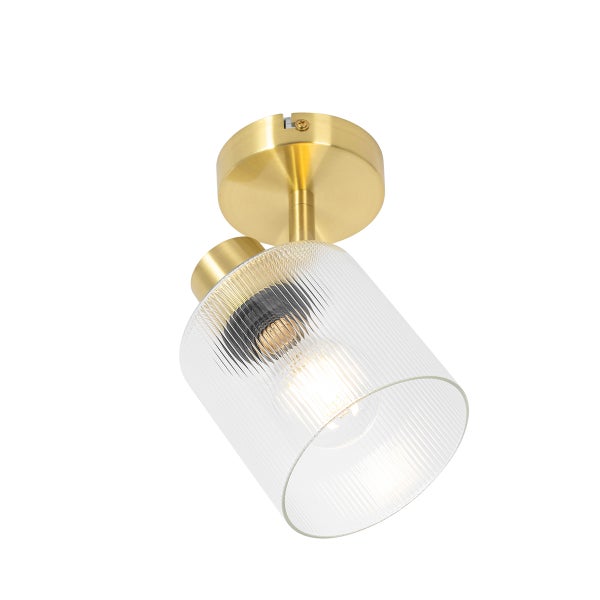 Deckenleuchte mit klarem, geriffeltem Glasschirm und Fassung