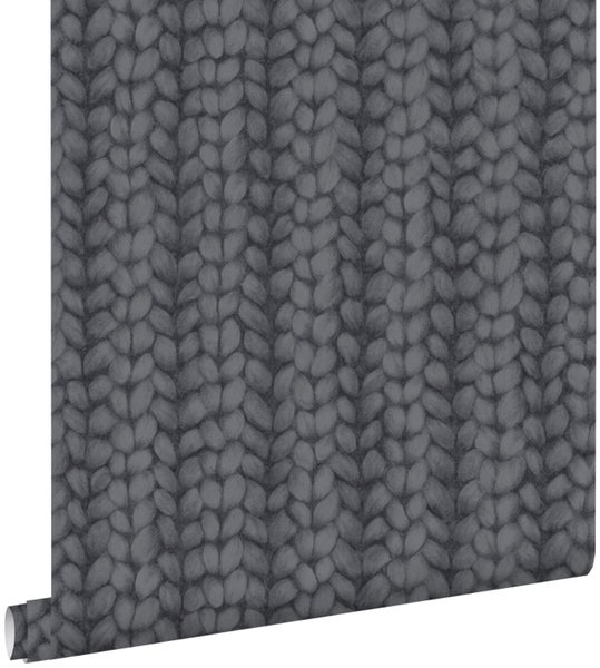 ESTAhome Tapete grob gestricktes Muster Schwarz - 53 cm x 10.05 m - 148345