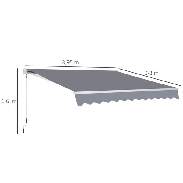 Outsunny Gelenkarmmarkise, Verstellbare Klemmmarkise, 3,95 x 3m, 100% Polyester (280g/m²), Aluminium, Grau