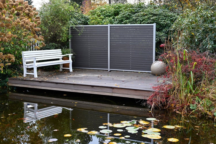 GartenLand Rhombus WPC Zaun Stockholm ca. 180 x 180 cm Sichtschutz Steckzaun Anthrazit Aluminium Anthrazit Ohne Pfosten