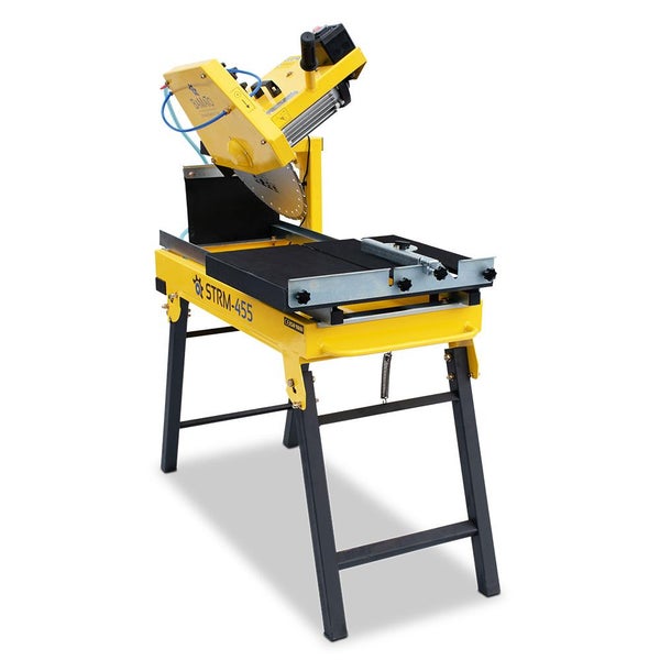 Fliesenschneidmaschine mit Schneidetisch und schwarzem Untergestell