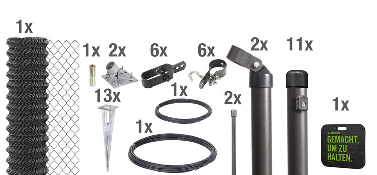 Maschendrahtzaun Set mit Pfosten, Streben, Draht und Befestigungsmaterial zur Zaunmontage