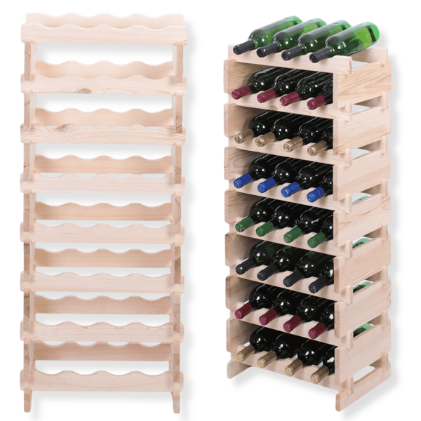Weinregal VINOTECA FLEX PRO HxBxT 107x46x28cm 32 Flaschen auf 8 Ebenen Massives Kiefernholz Natur unbehandelt