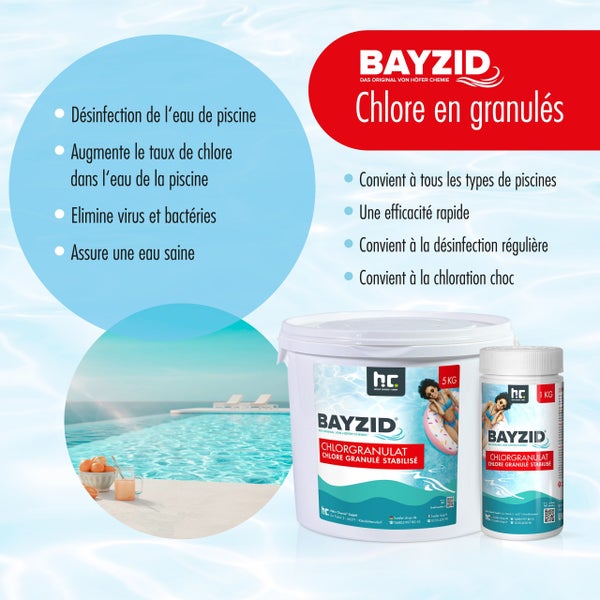 Set mit zwölf Behältern Bayzid Chlorgranulat, je ein Kilogramm