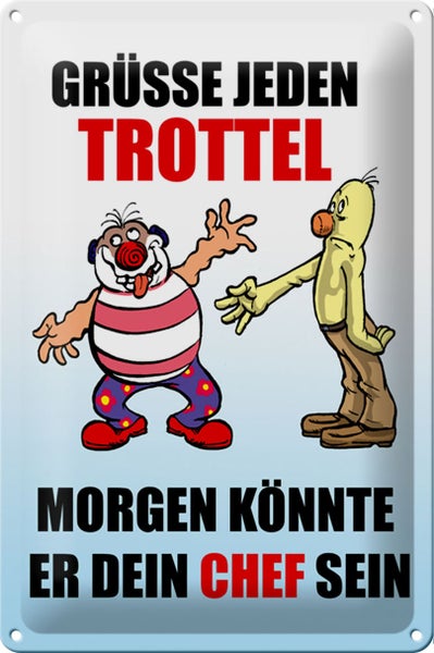 Blechschild Spruch 20x30cm Grüße jeden Trottel könnte Chef sein
