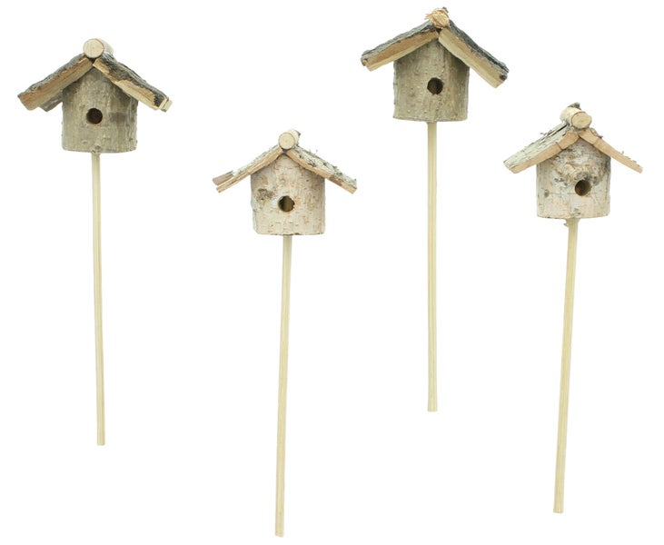 FRANK FLECHTWAREN | Stecker Häuschen, 4er Set, Höhe 20 cm, BIRKE, EICHE