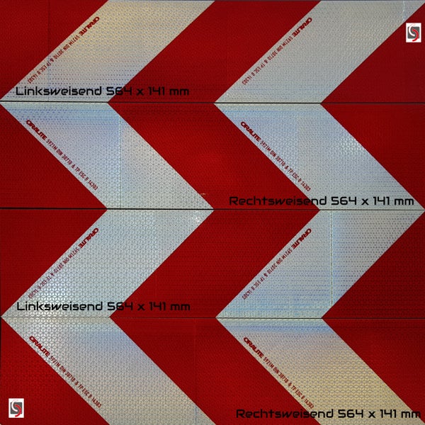 UvV-Reflex magnetische Kfz-Warnmarkierung im Set DIN 30710 für 1 KFZ mit 4 Streifen - 4x141x564 - 2 x linksweisend. und 2 x rechtsweisend / Optional auch selbsthaftend / Magnetisch