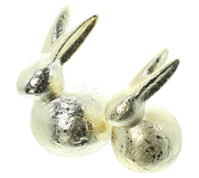 FRANK FLECHTWAREN | Hase Gold, 2er Set, PORZELLAN, 10 x 7 x 12 cm, 11 x 8,5 x 15 cm