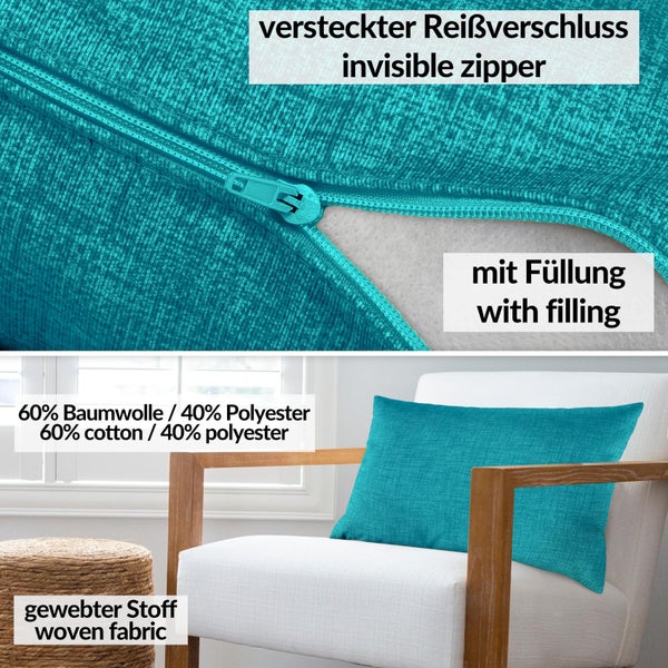 Kissenhülle Leinenoptik 30x50cm mit Füllung Türkis