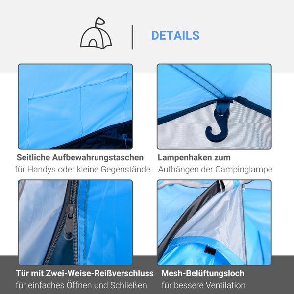 Outsunny Campingzelt, für 2-3 Personen, 190T Tunnelzelt Campingzelt mit Heringen, Glasfaser, Polyester, 426 x 206 x 154 cm, Hellblau