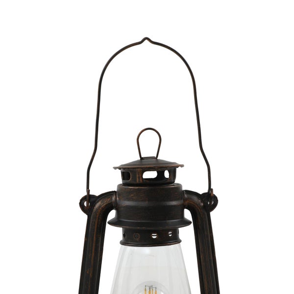 Lindby Tischlampe, Dekolampe Laternenform Metall Glas Nachttischlampe Laterne Vintage Design rostfarben Tischleuchte 1x E14 max. 40W ohne Leuchtmittel