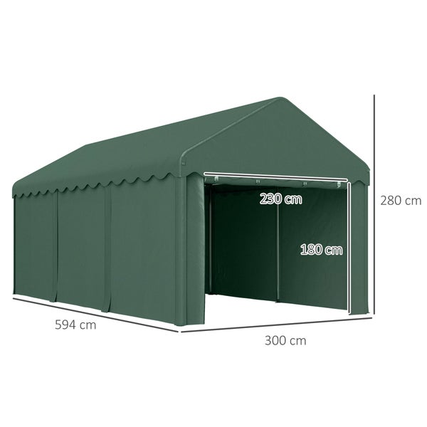 Outsunny Carport 3x6 m Zeltgarage mit Rolltüren, Dach, abnehmbaren Seitenwänden, UV-beständig wasserdicht Garagenzelt Unterstand Lagerzelt Weidezelt Garagenüberdachung für Auto, LKW, SUV, Boot, Grün