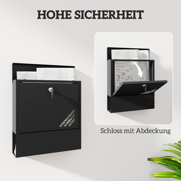 HOMCOM Briefkasten Wandbriefkasten mit Schloss, Deckel, Kupferkern, Postkasten aus Metall, für Outdoor, Dunkelgrau, 30 x 8,5 x 32,5 cm