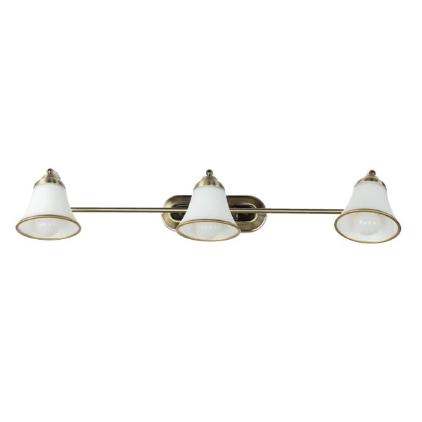 Drei-flammige Wandleuchte mit weißen Glasschirmen