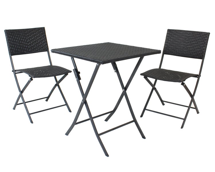 FRANK FLECHTWAREN | Bistro-Set Pure Elegance, 3tlg., KUNSTSTOFF, METALL, Stuhl 40 x 42 x 82 cm, Sitzhöhe 43 cm, Tisch 60 x 60 x 72 cm, platzsparend zusammenklappbar
