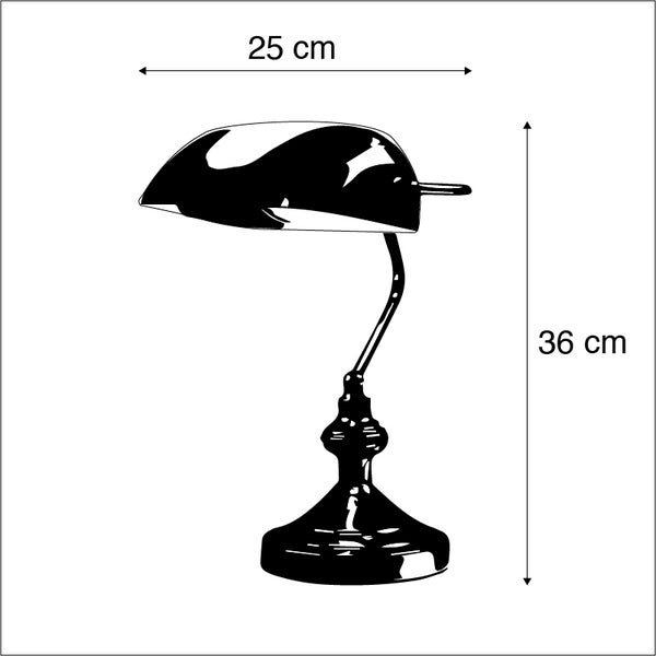 Schreibtischlampe mit den Maßen 25 cm Breite und 36 cm Höhe.