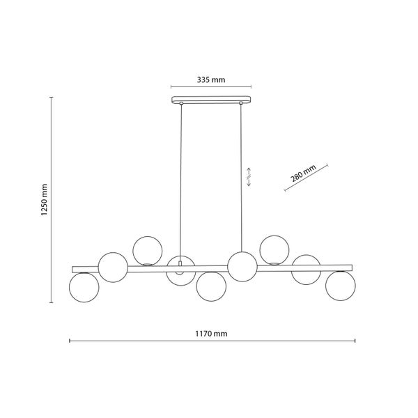 Technische Zeichnung einer Pendelleuchte mit Maßangaben
