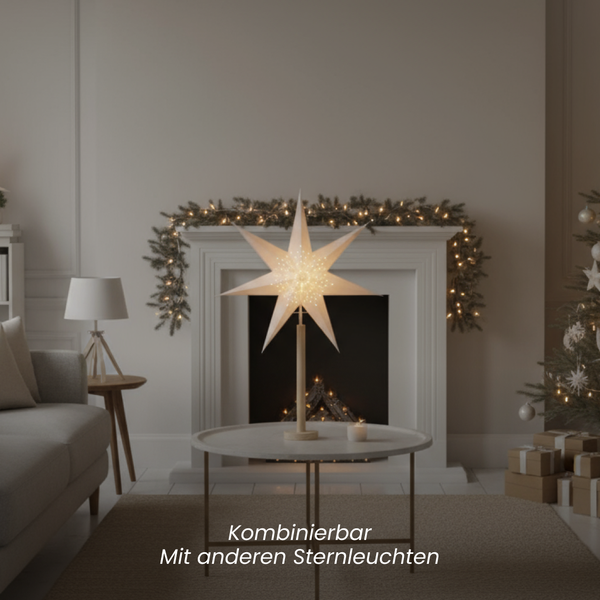 Dekorativer Sternleuchter als festliche Beleuchtung im Wohnraum