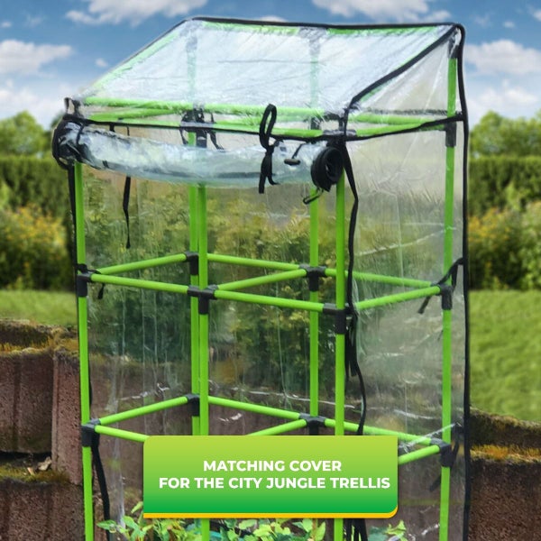 Transparente Abdeckhaube für die City Jungle Rankhilfe aus Kunststoff mit schwarzem Rand und Reißverschluss.