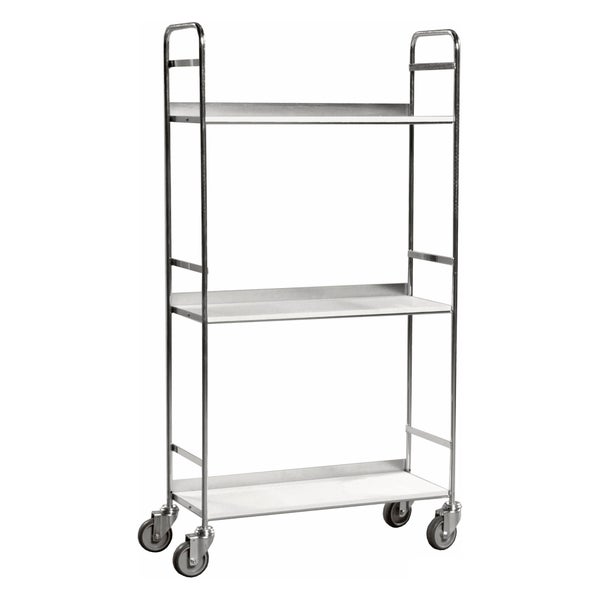 Kongamek mobiler Etagenwagen 790x290x1500mm verzinkt 100kg Tragkraft mit 3 Böden und 6 Buchstützen