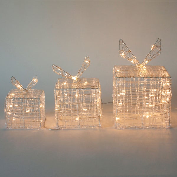 ECD Germany 3er Set LED Geschenkboxen, 90 LEDs Warmweiß, Metall, Strombetrieben, IP44 Wasserdicht, Innen/Außen, Weihnachtsdeko Weihnachten Geschenk Beleuchtet Weihnachtenbox Dekoration Leuchtkästen