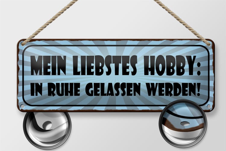 Blechschild Spruch 27x10cm Mein liebstes Hobby in Ruhe gelassen werden