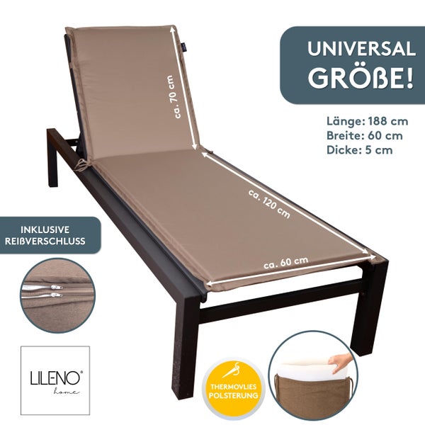 LILENO home Liegenauflage in Universalgröße, 188 mal 60 Zentimeter, Dicke 5 Zentimeter, inklusive Reißverschluss und Thermovlies-Polsterung.