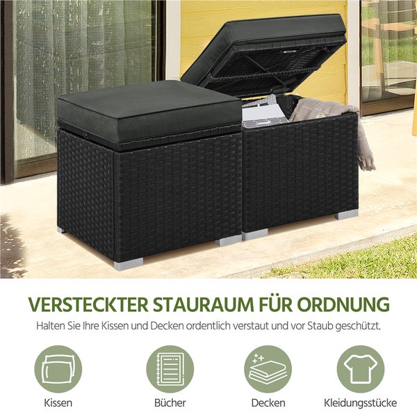 Garten Aufbewahrungsbox aus Rattan mit Sitzkissen