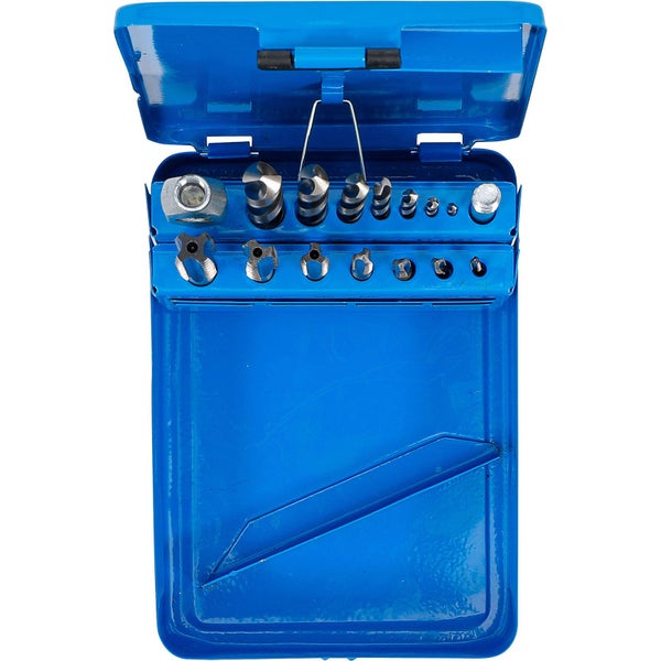 Schraubenausdreher-Set in geöffnetem, blauem Metallkoffer