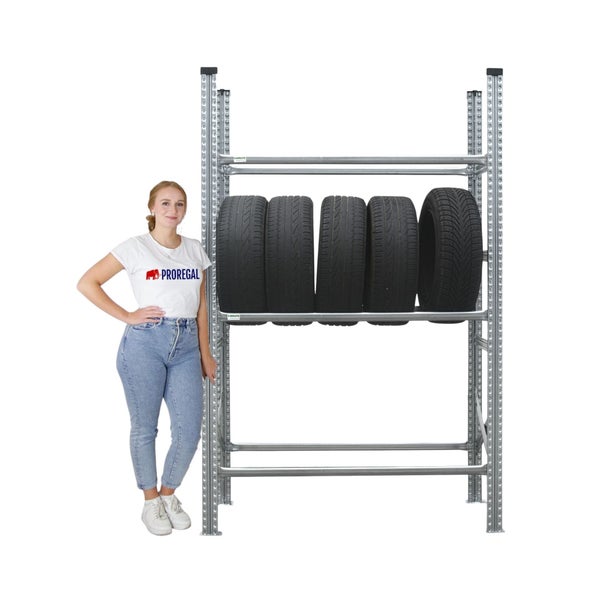 PROREGAL Reifenregal Stecksystem Proximo Grundregal HxBxT 200 x 120 x 40 cm 3 Ebenen Fachlast 200 kg bis zu 18 Reifen Verzinkt