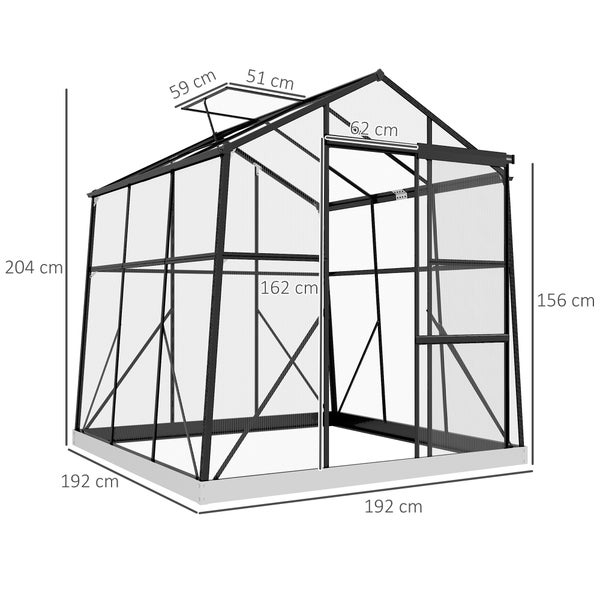 Outsunny Gewächshaus, Treibhaus, 192 x 192 x 204 cm, Aluminium, Schwarz