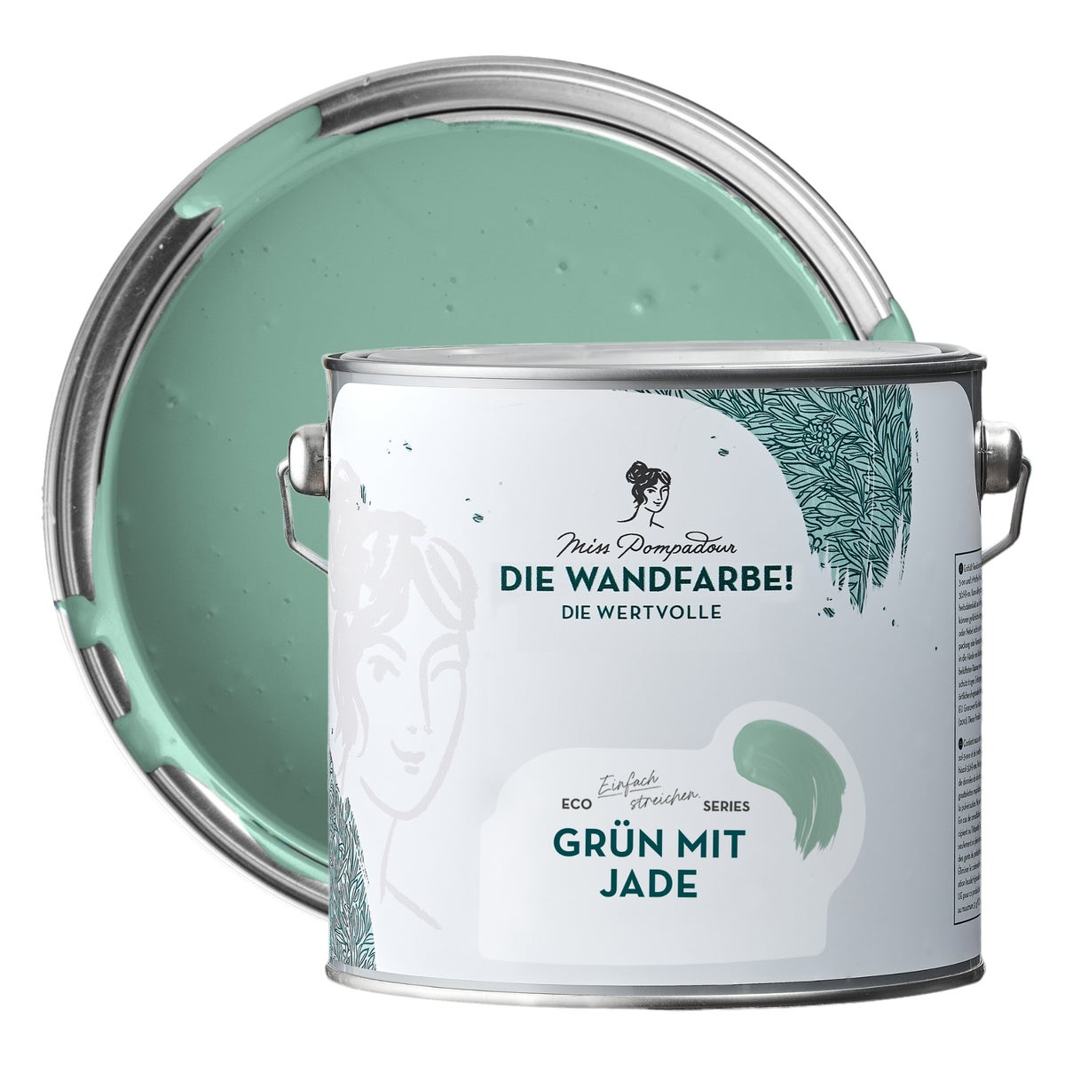 MissPompadour edelmatte Wandfarbe 2.5L Grün mit Jade - sehr hohe Deckkraft - geruchsneutrale, spritzfreie Farbe - atmungsaktive, wasserbasierte Innenfarbe/Deckenfarbe - Die Wertvolle