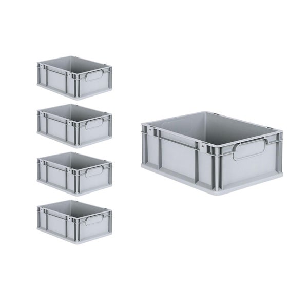 PROREGAL Spar Set 5x Eurobox Nextgen Economy Mit Auflagedeckel & 4x Schiebeschnappverschlüsse Schwarz Griffe Geschlossen HxBxT 17 x 30 x 40 cm