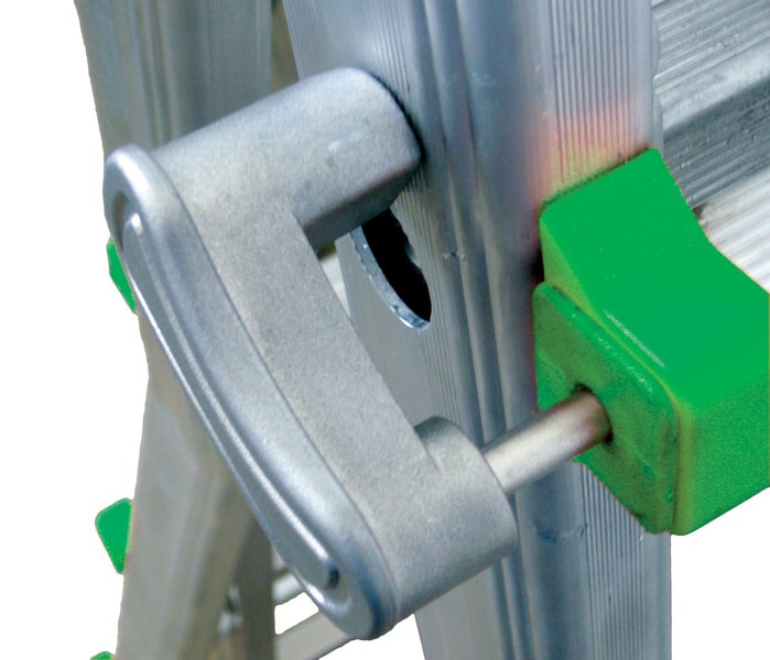 Detail einer Aluminiumleiter mit Verriegelungsmechanismus
