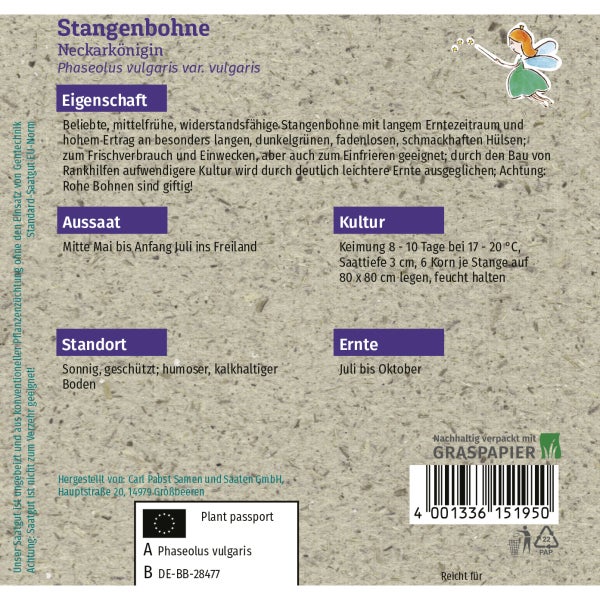 Stangenbohne Neckarkönigin Samen von Grüne Fee
